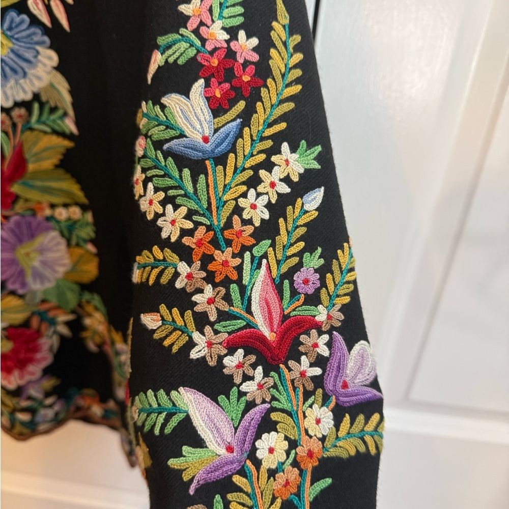 black wool Kashmiri jacket featuring multicolor allover Aari embroidery - Picture 6 of 15
